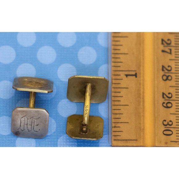 Vintage Chained Link Center Design Geometric Gold Filled Cuff Links by S&S - M32 - Picture 3 of 3